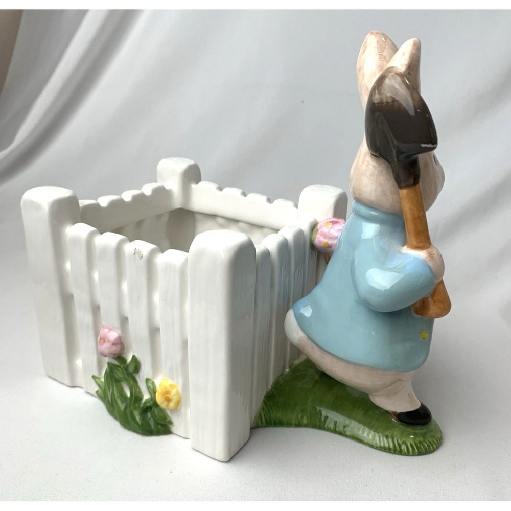 Peter Rabbit Ceramic Planter Teleflora 2001 Garden Fence Beatrix Potter Cachepot - Picture 3 of 10